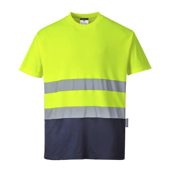 Portwest Kontrastfarvet Hi-Vis Comfort T-shirt til mænd Yellow/Navy M