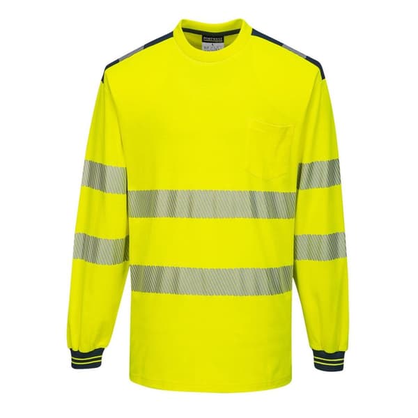 Portwest Mens PW3 Cotton Hi-Vis Comfort Long-Sleeved T-Shirt