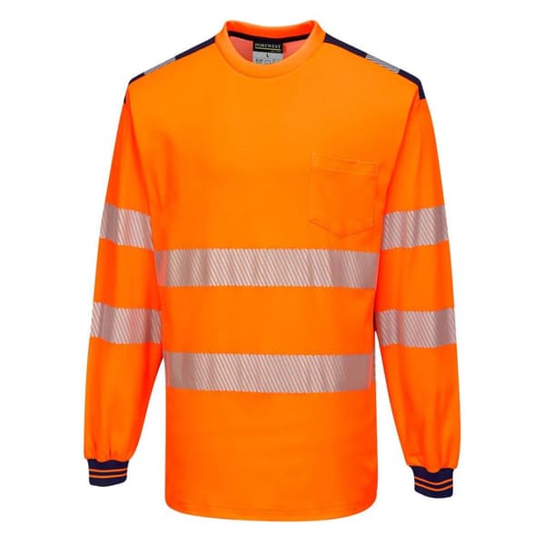 Portwest Mens PW3 Knitted Hi-Vis Comfort Long-Sleeved Safety T-Shirt