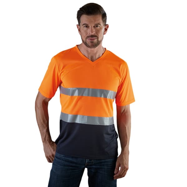 Yoko Mens Cool Super Hi-Vis lättviktig V-halsad säkerhets-T-shirt