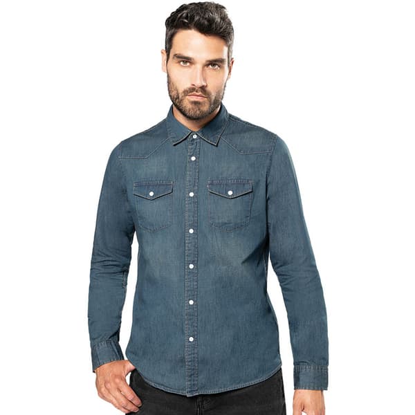 Kariban Langærmet casual denimskjorte med lange ærmer til mænd