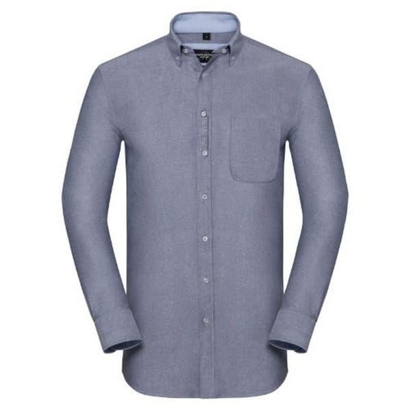 Russell Collection Långärmad skräddarsydd Oxford-skjorta för män Oxford Navy/Oxford Blue S