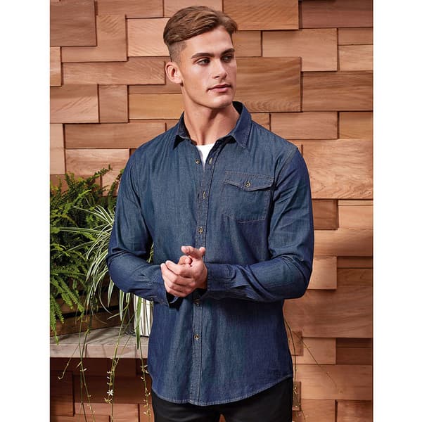 Premier Mens Jeans Stitch Long Sleeve Denim Shirt