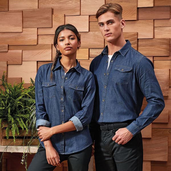 Premier Mens Jeans Stitch Long Sleeve Denim Shirt