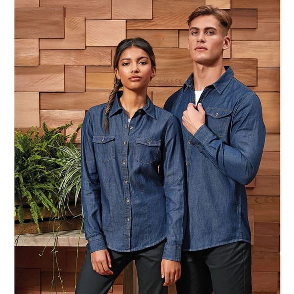 Premier Mens Jeans Stitch Long Sleeve Denim Shirt
