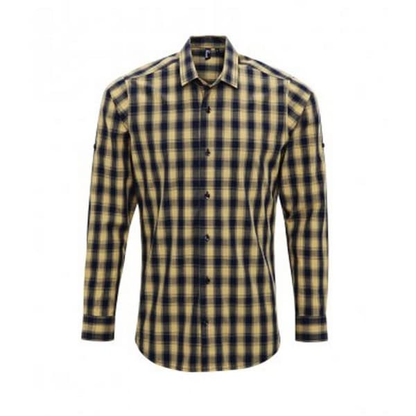 Premier Mulligan Check långärmad skjorta för män Camel/Navy 3XL