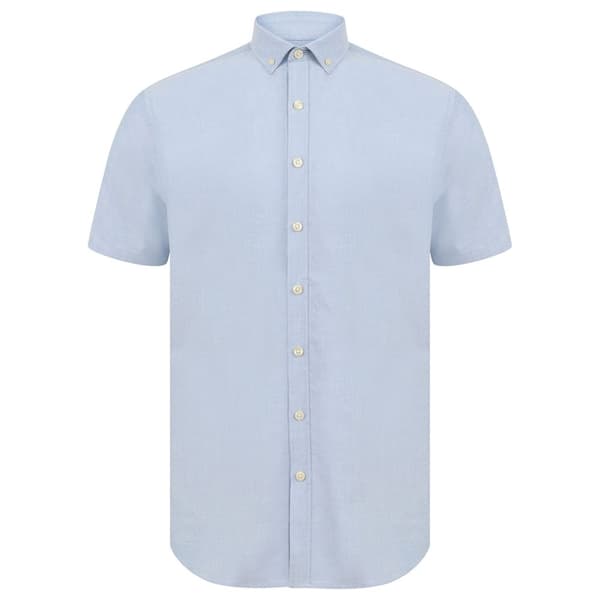 Henbury Herre moderne kortærmet slim fit Oxford skjorte Blue L