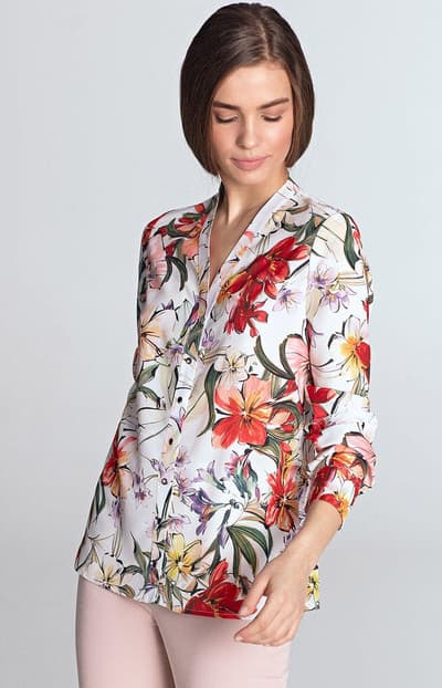 Bluse med guld nappy B102, ECRU-mønster, 44