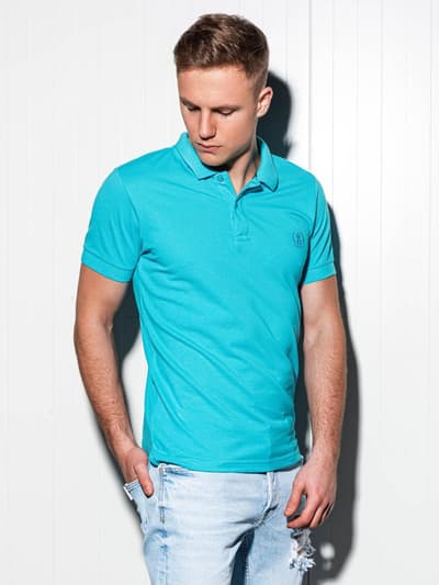 Men's plain polo shirt S1048 - turquoise