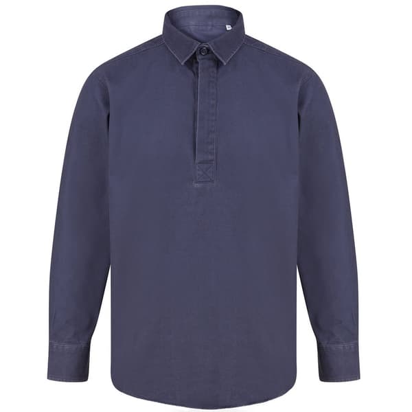 Front Row Mens Pull Over Cotton Drill Shirt Washed Navy S