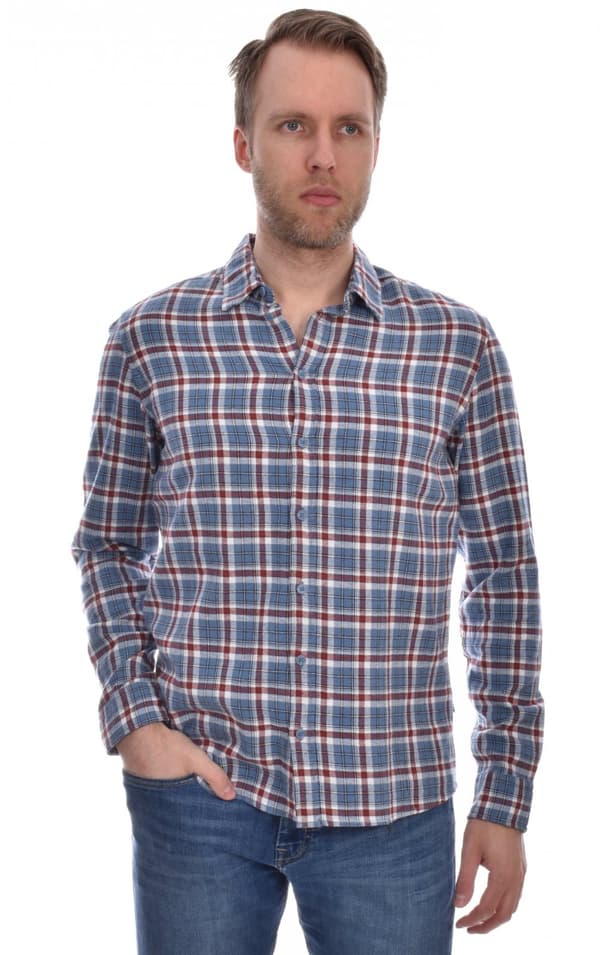 Blend - Skjorta 20714941 Flanell, Rutig Mellanblå M