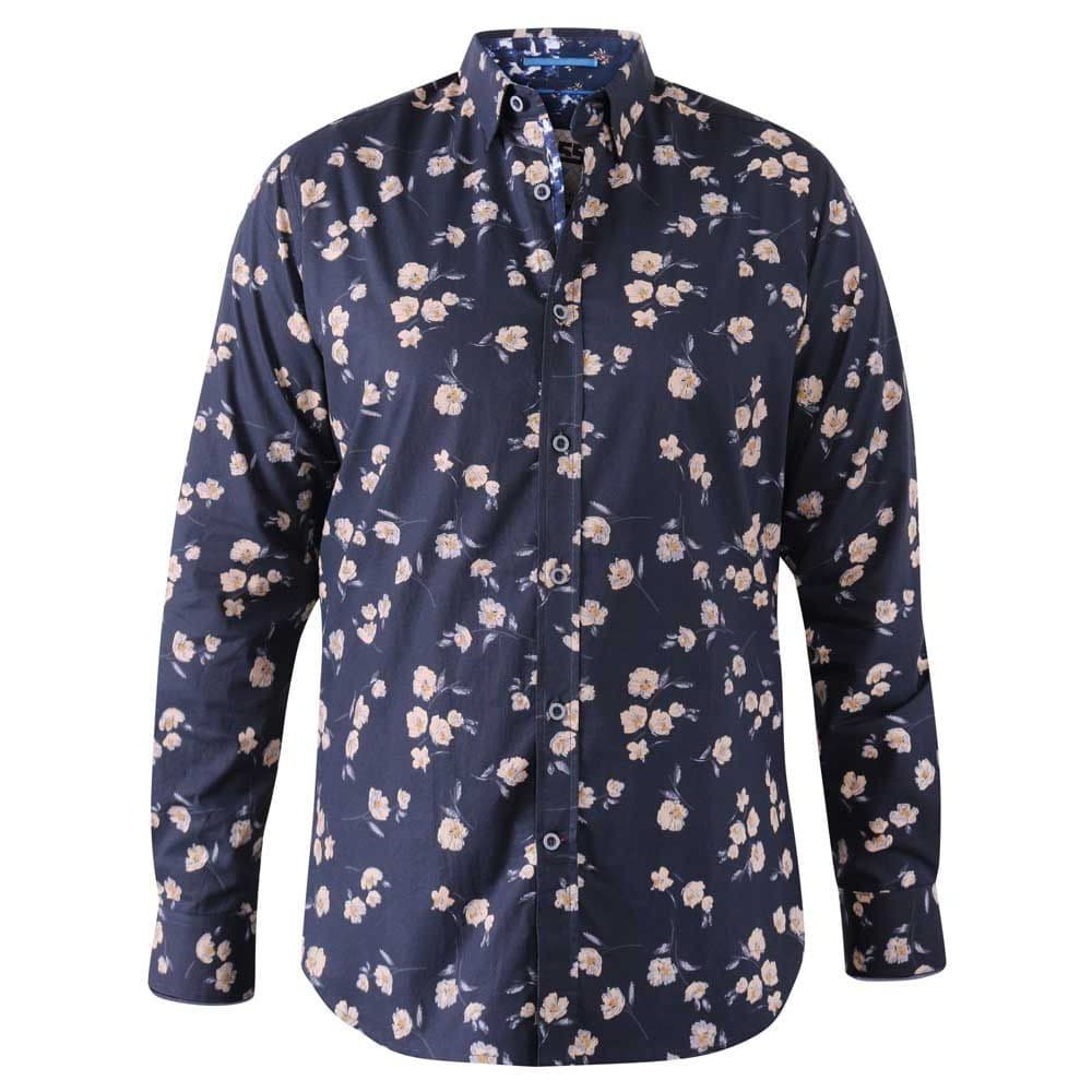 Duke Rooksey D555 Floral långärmad skjorta med knäppning för herrar
