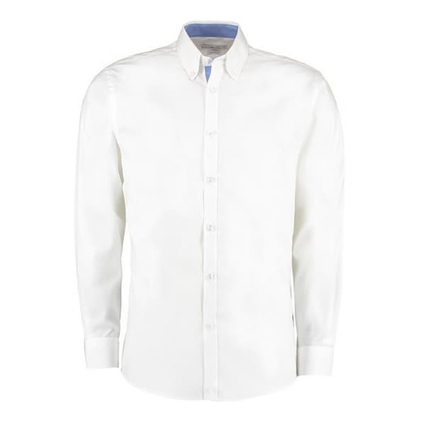 Kustom Kit Mens Premium Contrast Oxford Tailored långärmad skjorta White/Mid Blue M