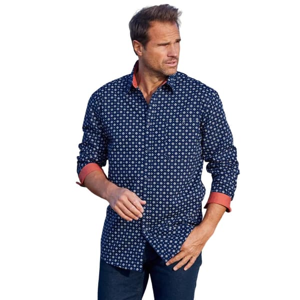 Atlas For Men Mens Patterned Poplin Shirt Navy M
