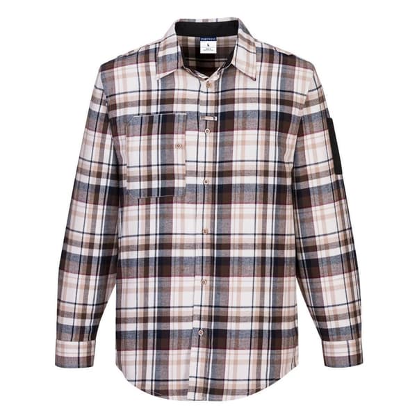 Portwest Mens Checked Work Shirt Brown L