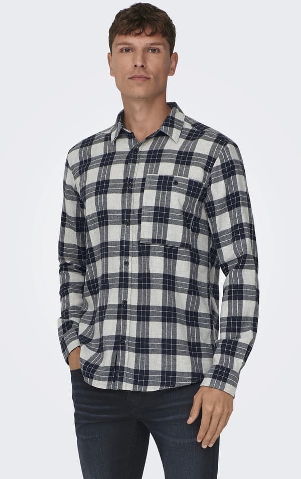 Only & Sons - onsBone Reg LS Check Shirt Mörkgrå XXL