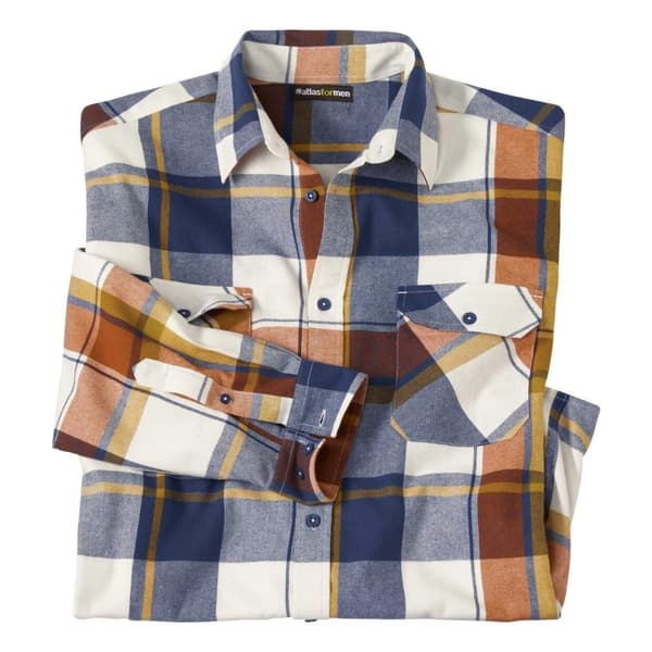 Atlas For Men Ternet flannelskjorte til mænd Ecru/Blue/Orange 5XL