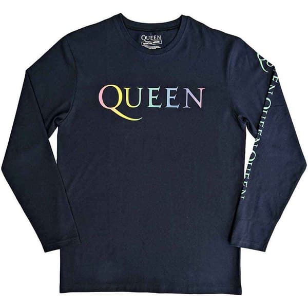 Queen Unisex Adult Rainbow Crest Long-Sleeved T-Shirt Denim Blue XL