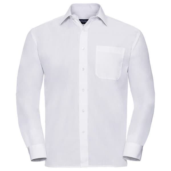 Russell Collection Långärmad formell skjorta i lättskött poplin för herrar