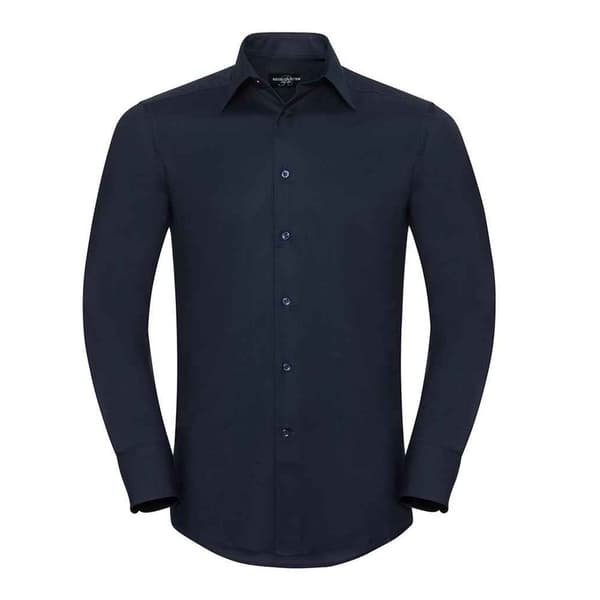Russell Collection Mens Oxford Tailored Long-Sleeved Formal Shirt Bright Navy 19.5in