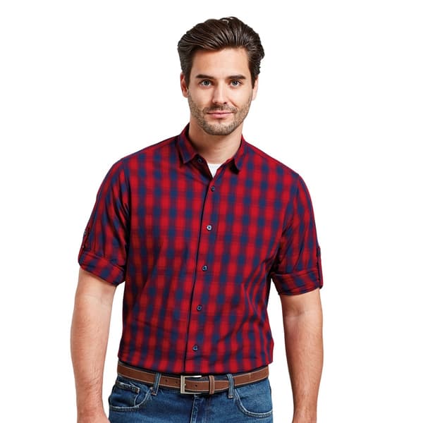 Premier Mens Mulligan Checked Cotton Long-Sleeved Shirt