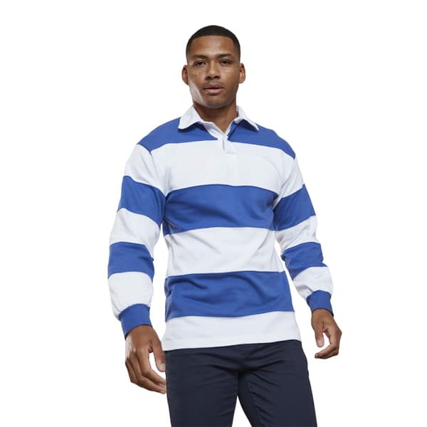 Front Row Mens Stripe Sewn Rugby Polo Shirt