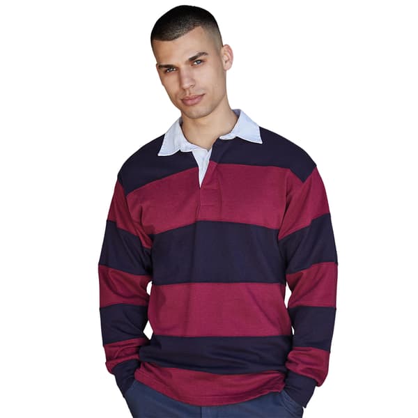 Front Row Mens Stripe Sewn Rugby Polo Shirt