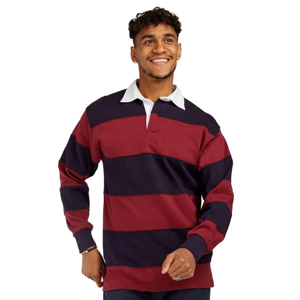 Front Row Mens Stripe Sewn Rugby Polo Shirt