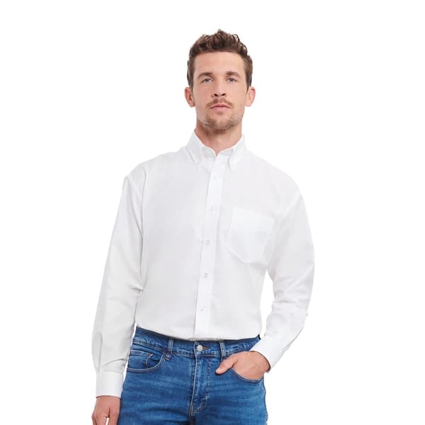 Russell Collection Mens Oxford Easy-Care Long-Sleeved Shirt