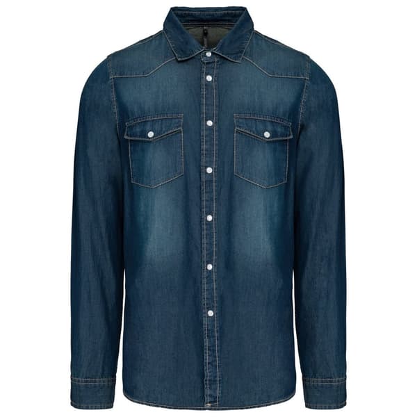Kariban Langærmet skjorte i denim til mænd