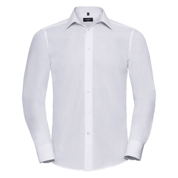 Russell Collection Mens Poplin Easy-Care Tailored Long-Sleeved Shirt White S