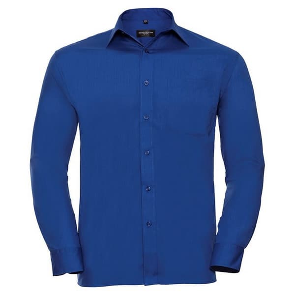 Russell Collection Mens Poplin Easy-Care Long-Sleeved Shirt