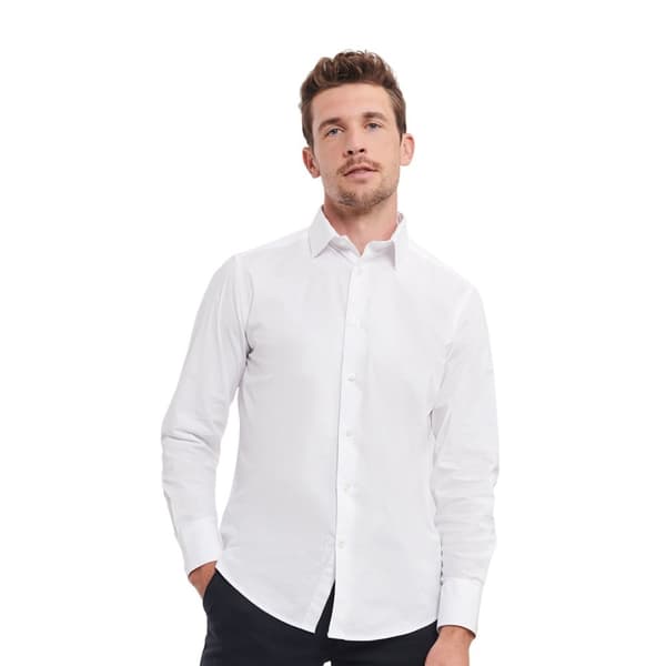 Russell Collection Mens Easy-Care Fitted Long-Sleeved Shirt
