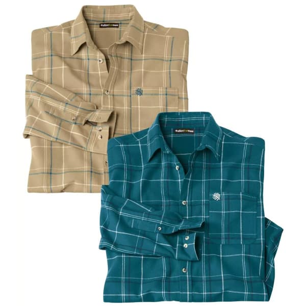 Atlas For Men Flanellskjorta för herrar (2-pack) Beige/Green 4XL
