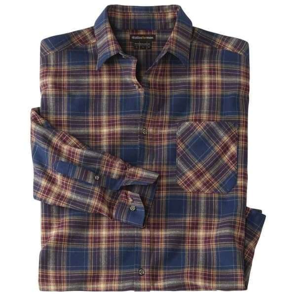 Atlas For Men Herrskjorta i rutig flanell med knappar och manschetter Navy/Burgundy/Beige XL