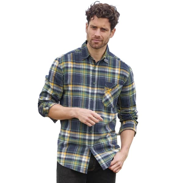 Atlas For Men Mens Checked Flannel Embroidered Detail Shirt