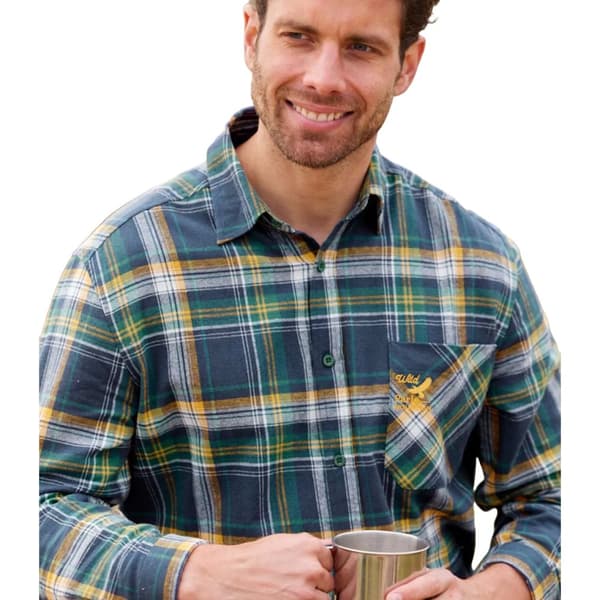 Atlas For Men Mens Checked Flannel Embroidered Detail Shirt