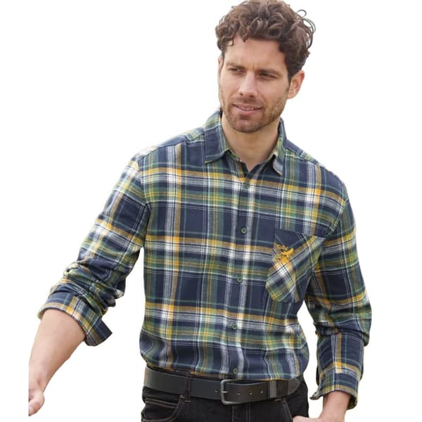 Atlas For Men Mens Checked Flannel Embroidered Detail Shirt