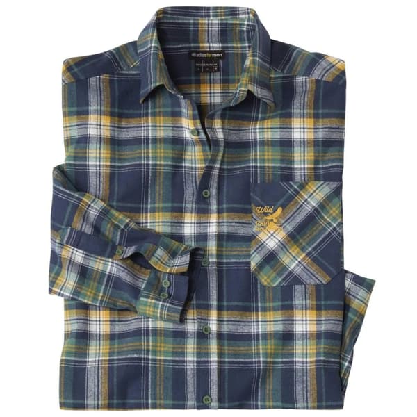 Atlas For Men Herrskjorta i rutig flanell med broderade detaljer Navy 5XL