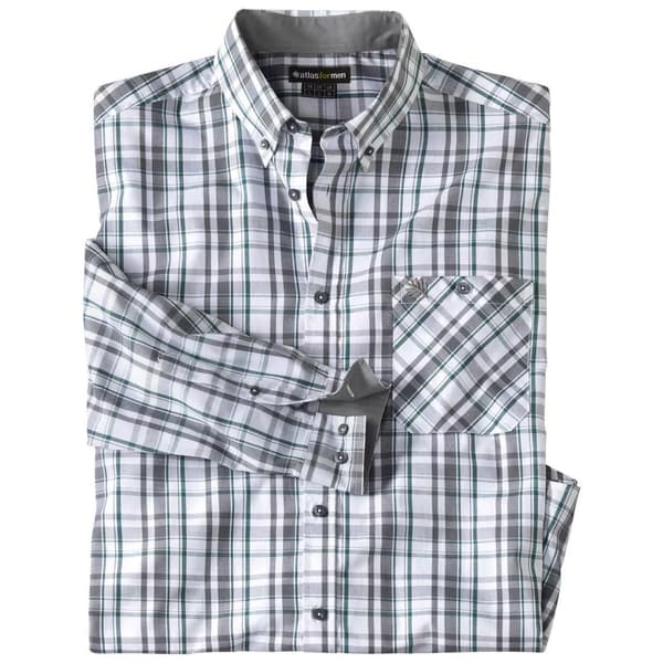 Atlas For Men Herrfärgad rutig poplinskjorta White/Grey/Blue XL