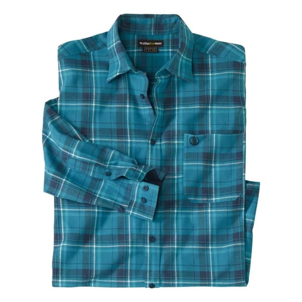 Atlas For Men Mens Double Checked Flannel Shirt Blue XXL