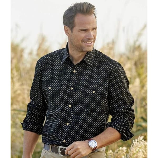 Atlas For Men Mens Geometric Poplin Shirt Black M