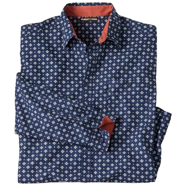 Atlas For Men Mens Patterned Poplin Shirt