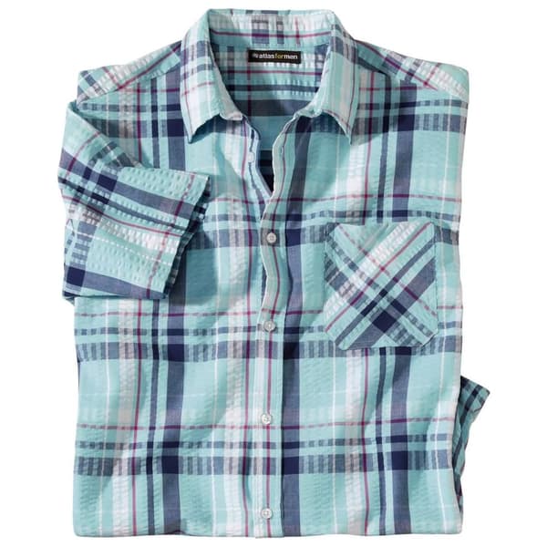 Atlas For Men Mens Checked Waffle Shirt Light Turquoise L