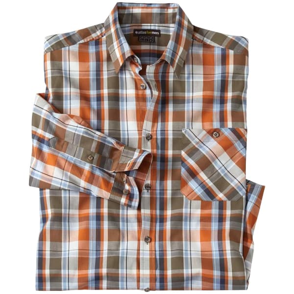 Atlas For Men Ternet poplin-skjorte til mænd Brown/Blue/Orange M