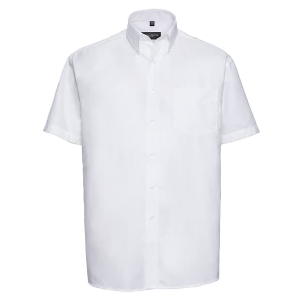 Russell Collection Mens Oxford Easy-Care Short-Sleeved Shirt White 18.5in