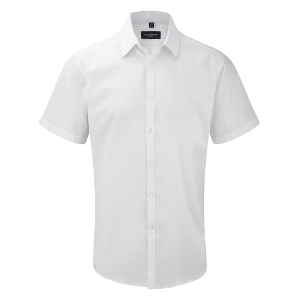 Russell Collection Mens Herringbone Short-Sleeved Shirt