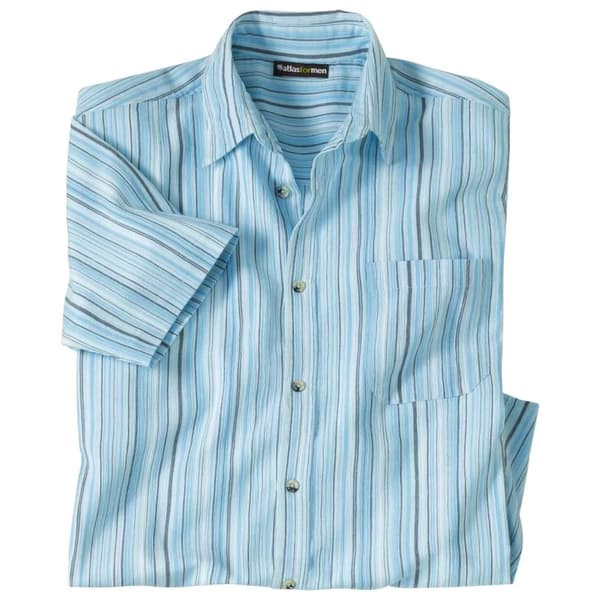 Atlas For Men Randig crepe-skjorta för män Turquoise L
