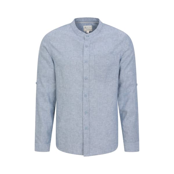 Mountain Warehouse Mens Lowe Linen Blend Grandad Collar Shirt Blue XS