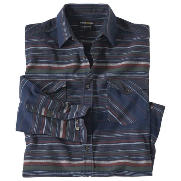 Atlas For Men Randig flanellskjorta för herrar Navy/Burgundy/Khaki Green XL